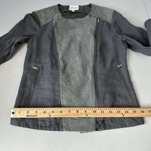 Armani Collezioni Linen Suede Jacket Size 4 Gray Full Zip Patchwork - Picture 10 of 15